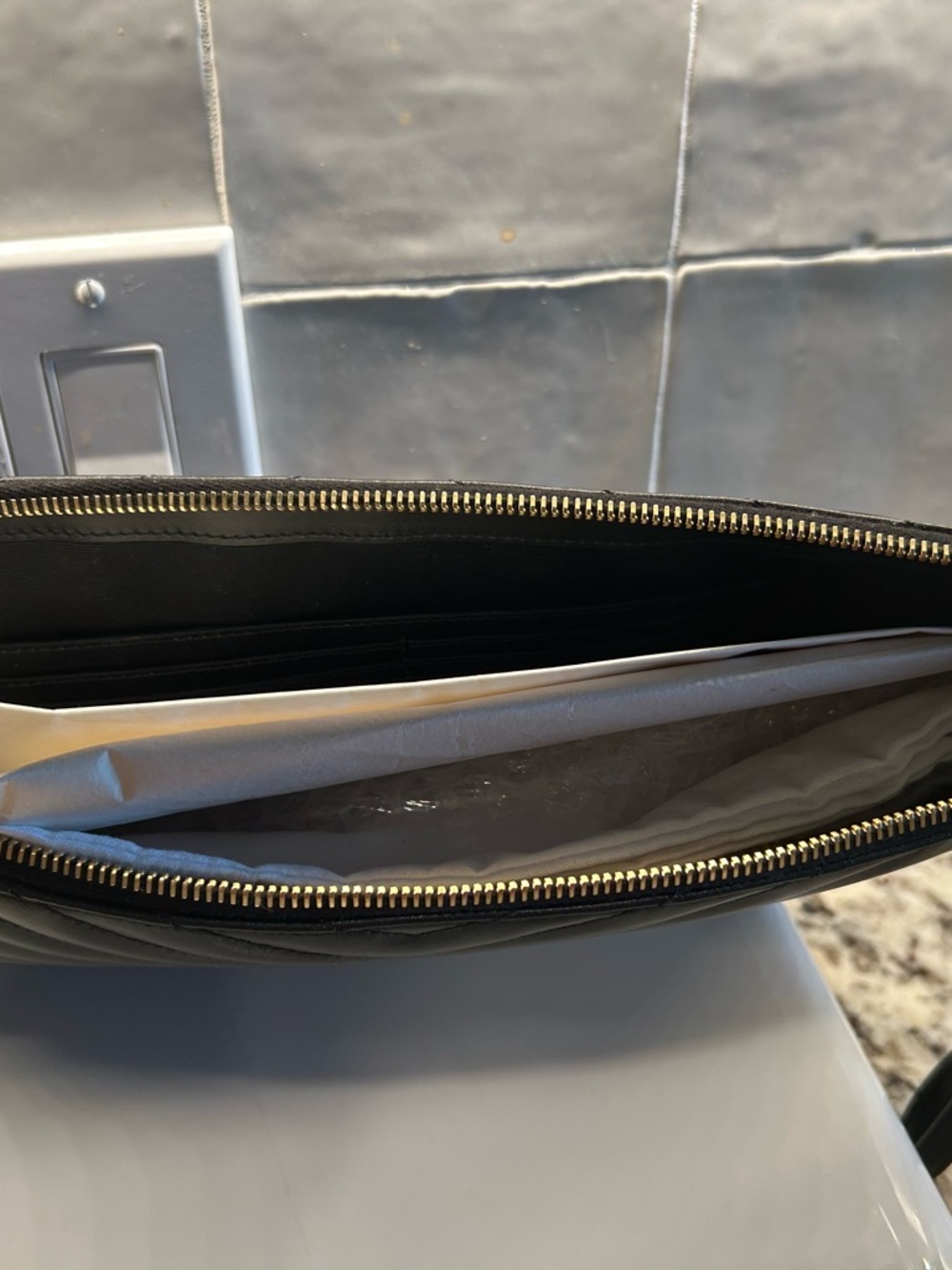 Yves Saint Laurent Black Quilted Chevron Leather Clutch with Gold Logo - Picture 4 of 4